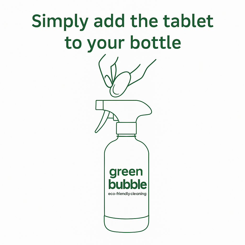 Green Bubble cleaning product illustration with text on a white background