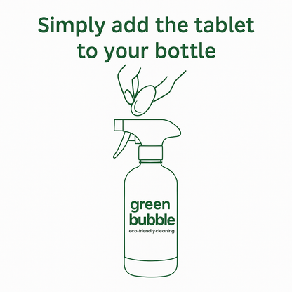 Green Bubble cleaning product illustration with text on a white background