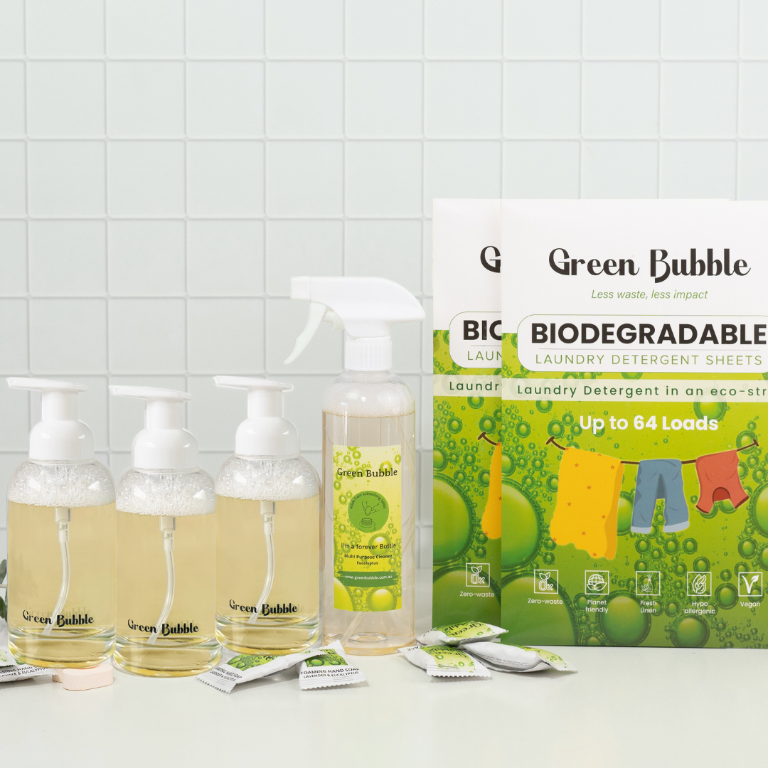 Eco-friendly Green Bubble cleaning and laundry products refillable